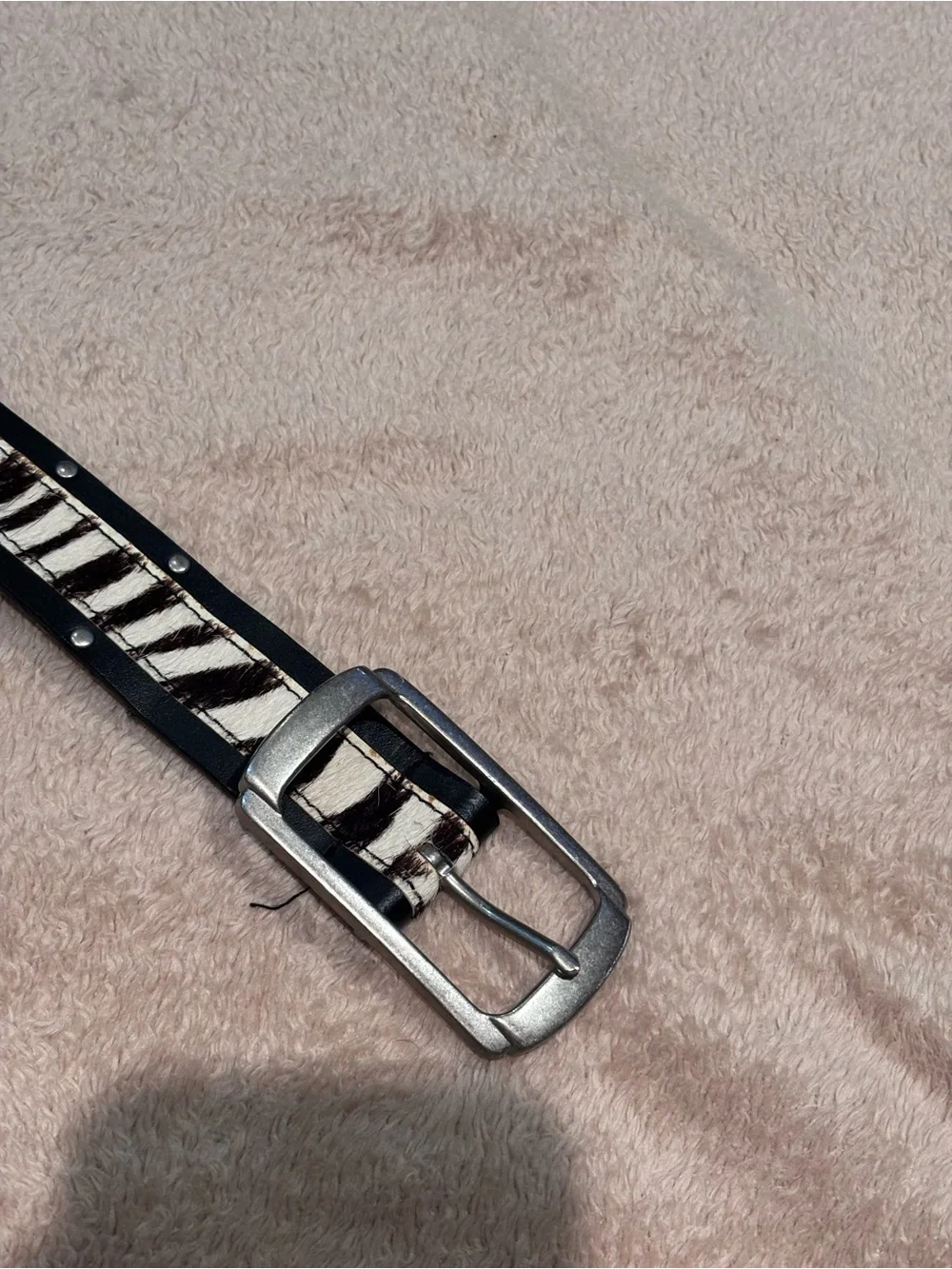 Genuine Leather Zebra Print Studded Belt – 41” Length